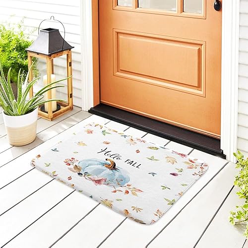 Miniatura 4 de Alfombra de baño de calabaza azul con diseño de calabaza para baño, otoño, hojas de arce y calabaza, tapete de ducha antideslizante, tapete de baño