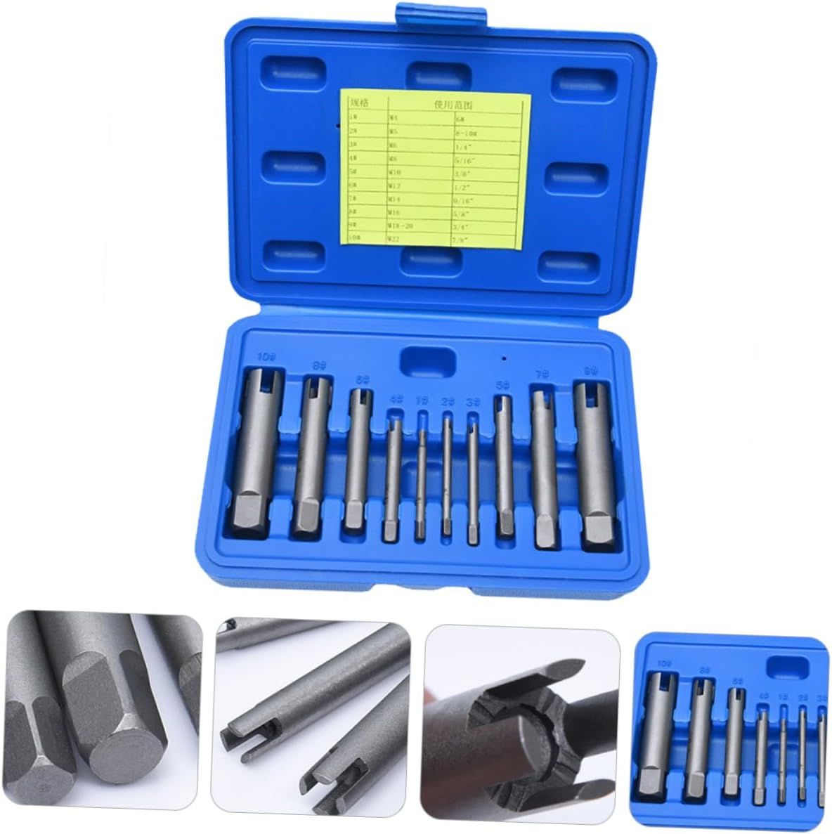 VILLCASE 10Pcs Screw Extractor Set Broken Tap Removers for Damaged Bolt and Screw Extraction Durable Design for Home Repair and Industrial Use Includes Storage Box