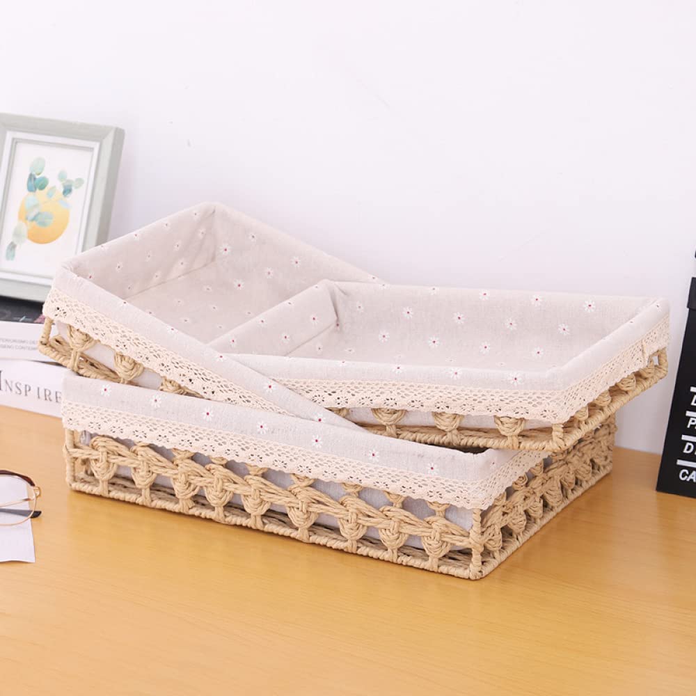 Cestino per il pane creativo Cestino portaoggetti in vimini con fodera Cestini portaoggetti in vimini naturale Cestino per snack da tavolo rettangolare-M