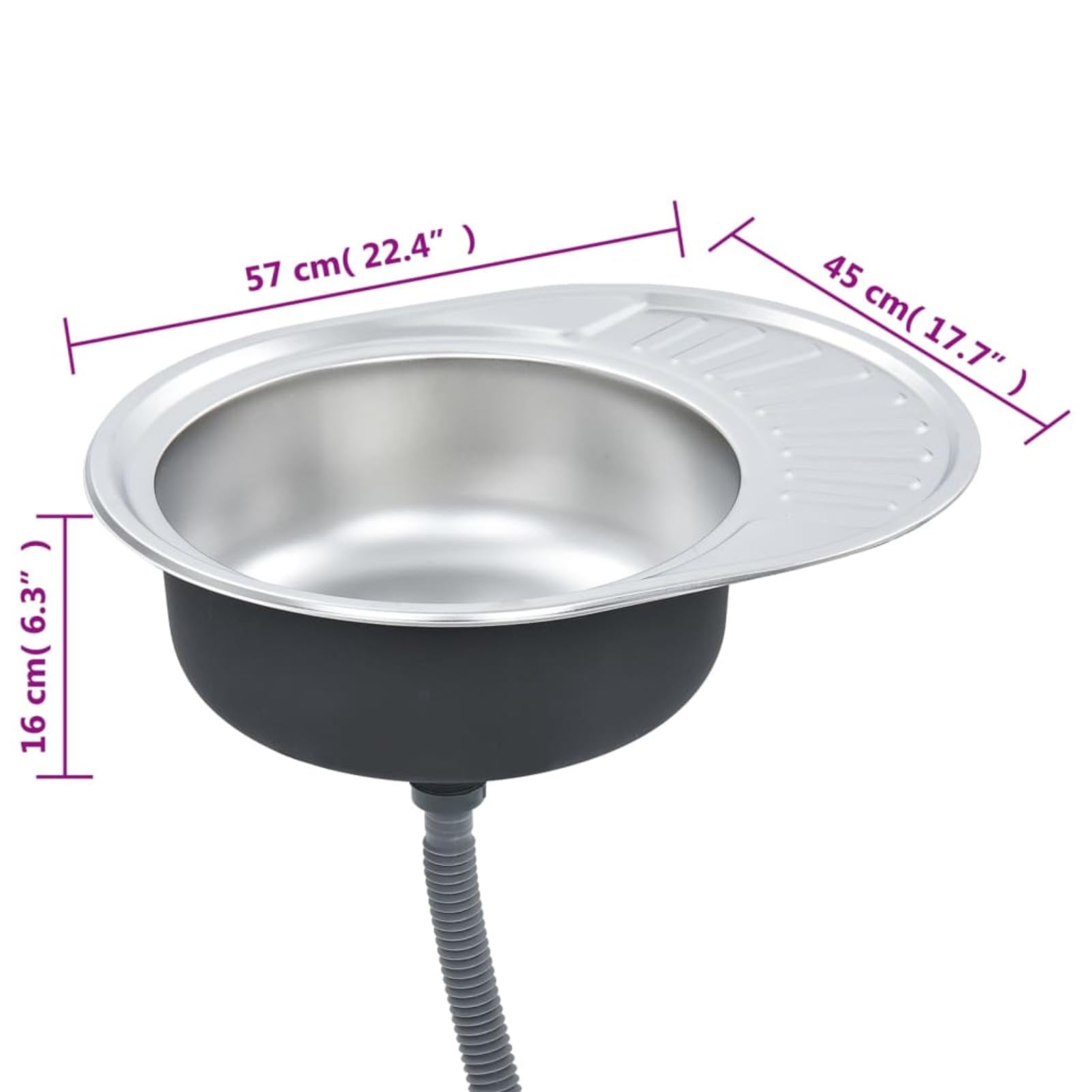 Gecheer Fregadero Cocina con colador y sifón Acero Inoxidable Ovalado,Encimera Cocina,Mueble Pila lavadero,Type 1