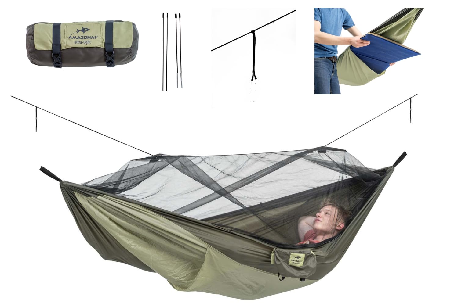 AMAZONAS Ultralight Outdoor Hammock Set XXL | Moskito Traveller Thermo, Traveller Tarp, T-Strap & Underquilt | bis 200kg, ideal für Trekker Bushcrafter Abenteurer Wildnis Camping XXL