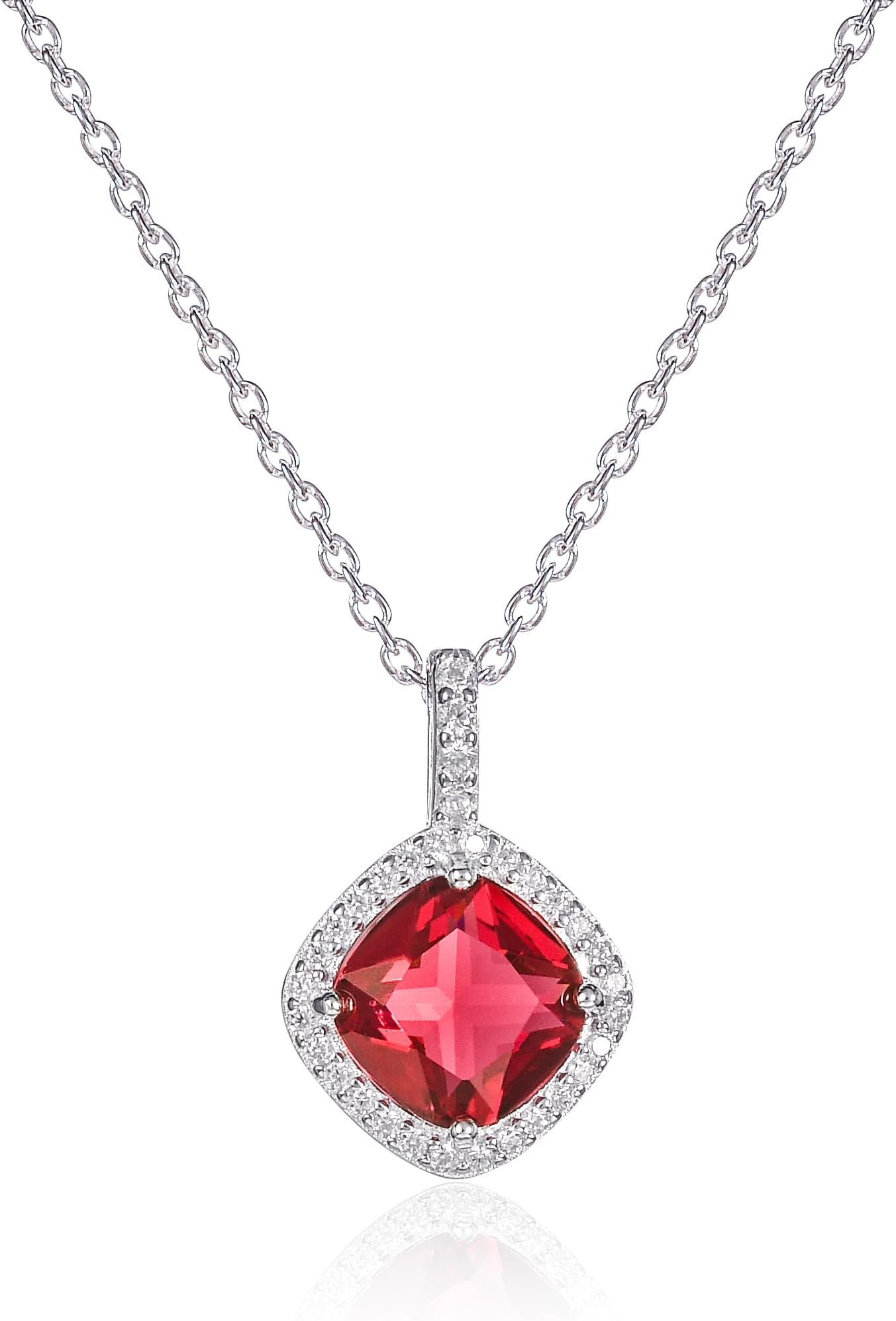 Diamond Treats925 Sterling Silver Cushion Shaped Pendant Necklaces for Women with White, Green, Blue or Red Cubic Zirconia Stones, Elegant 925 Silver Pendant Necklace with CZ and a Coloured Stone