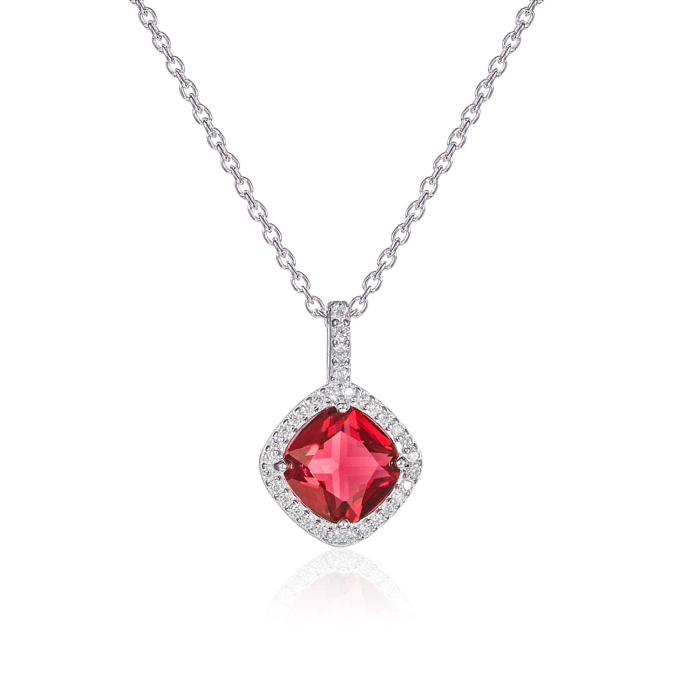 Diamond Treats925 Sterling Silver Cushion Shaped Pendant Necklaces for Women with White, Green, Blue or Red Cubic Zirconia Stones, Elegant 925 Silver Pendant Necklace with CZ and a Coloured Stone