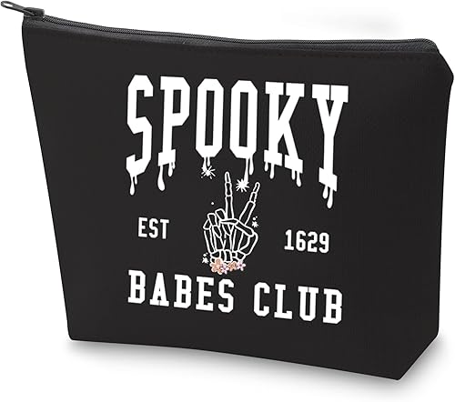 ZJXHPO Spooky Babe Club Bolsa de cosméticos para fiesta de Halloween, regalo de esqueleto de mano, bolsa de maquillaje con cremallera, kit de