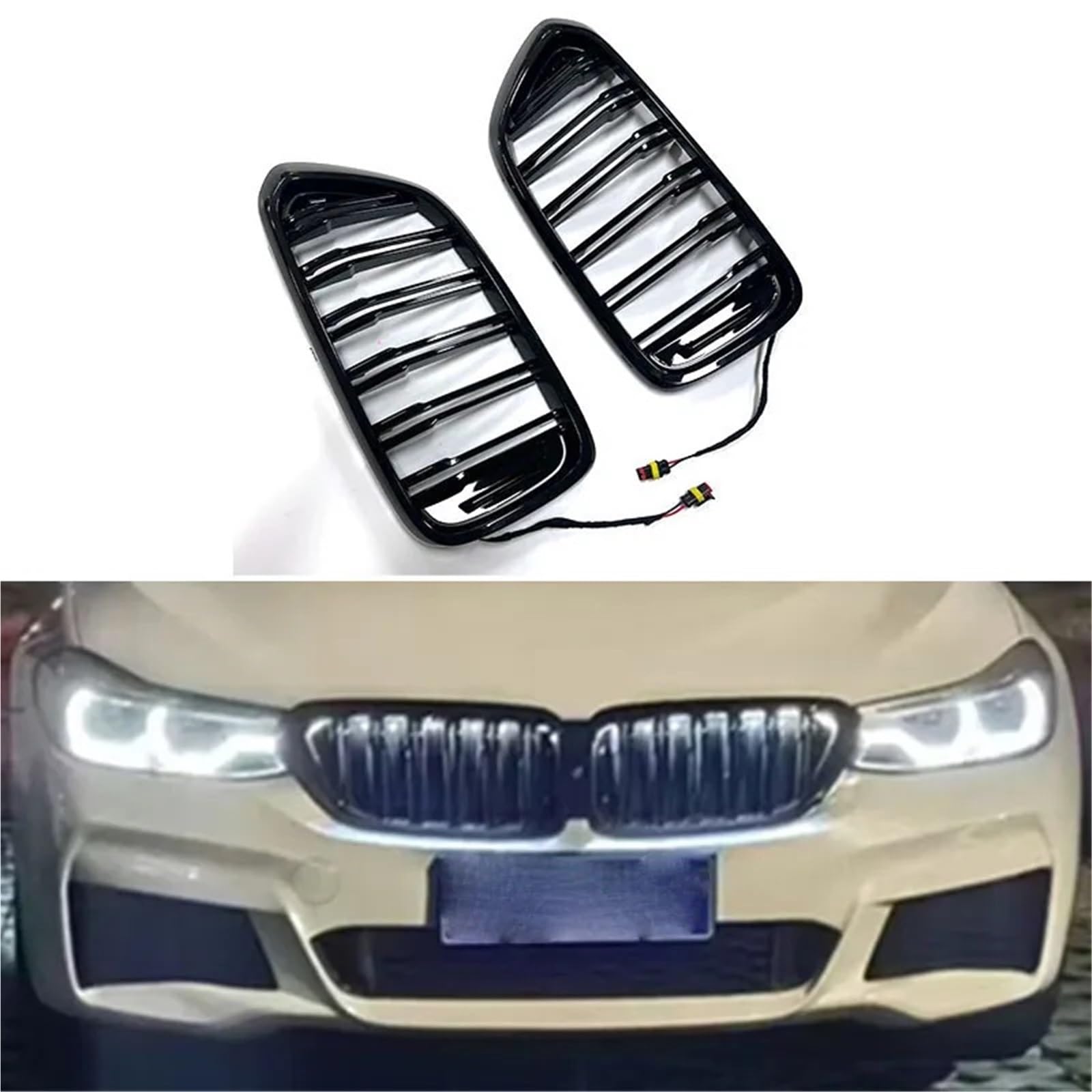 Białe światło LED połysk czarny przedni zderzak samochodowy nerka grill kratki pasujące do BMW serii 6 6 GT G32 2017-2020 Facelift LCI osłona chłodnicy