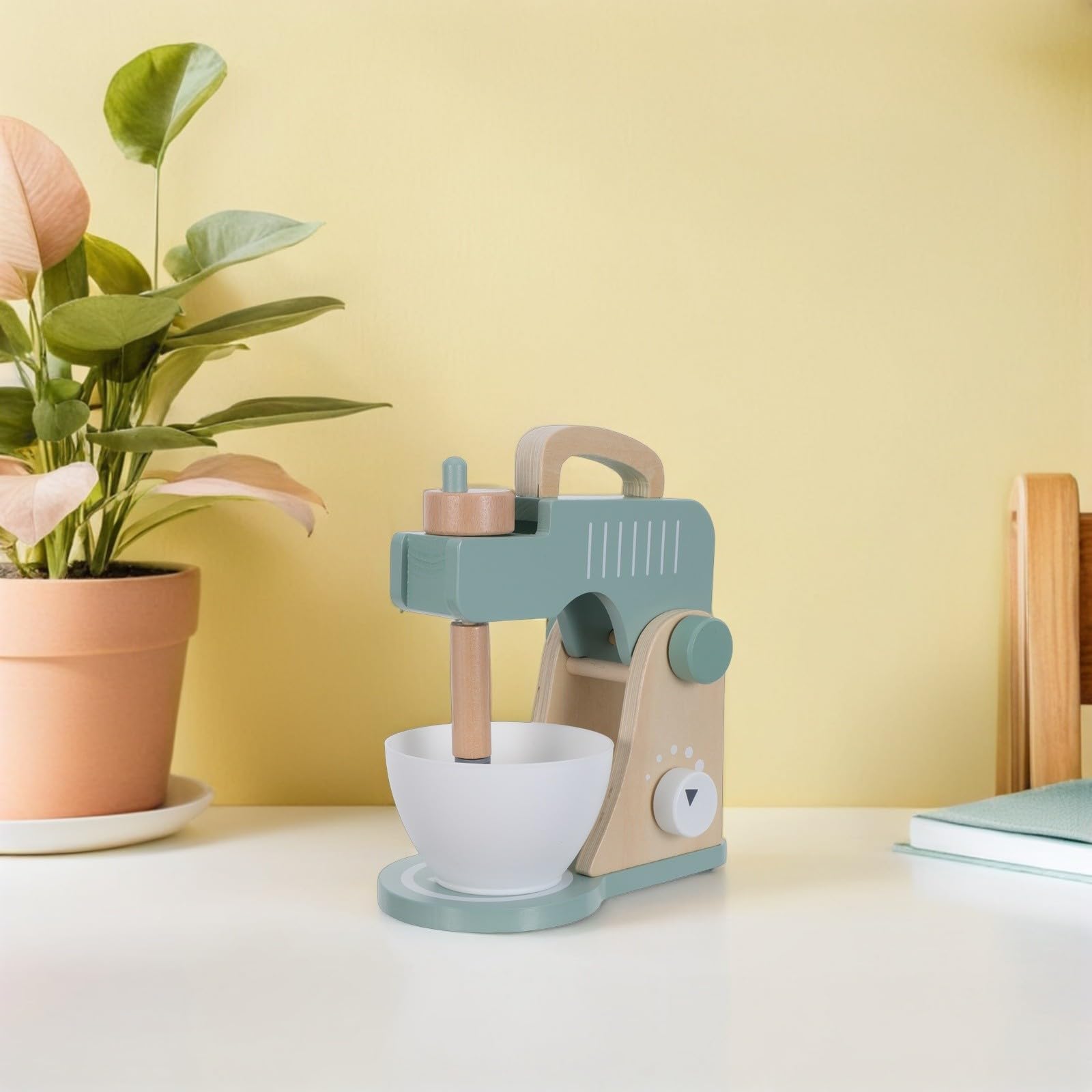 POPETPOP Set Giocattolo Cucina in Legno per Frullatore Manuale a Manovella, Uova Finte e Ciotola, Sicuro e Creativo per Gioco di Ruolo a Casa in Gruppo
