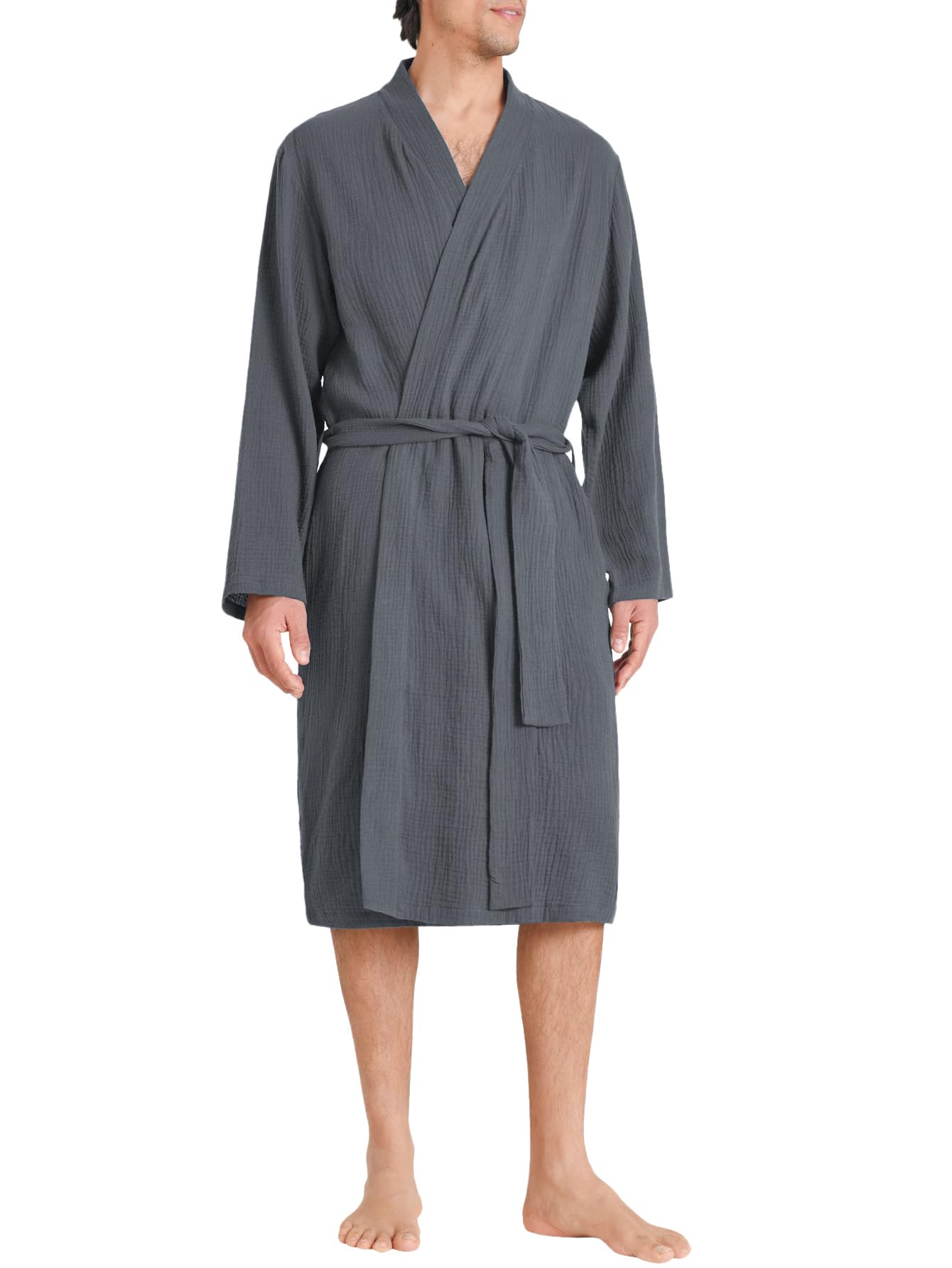 Latuza Men's Cotton Gauze Robe Lightweight Bathrobe with Pockets