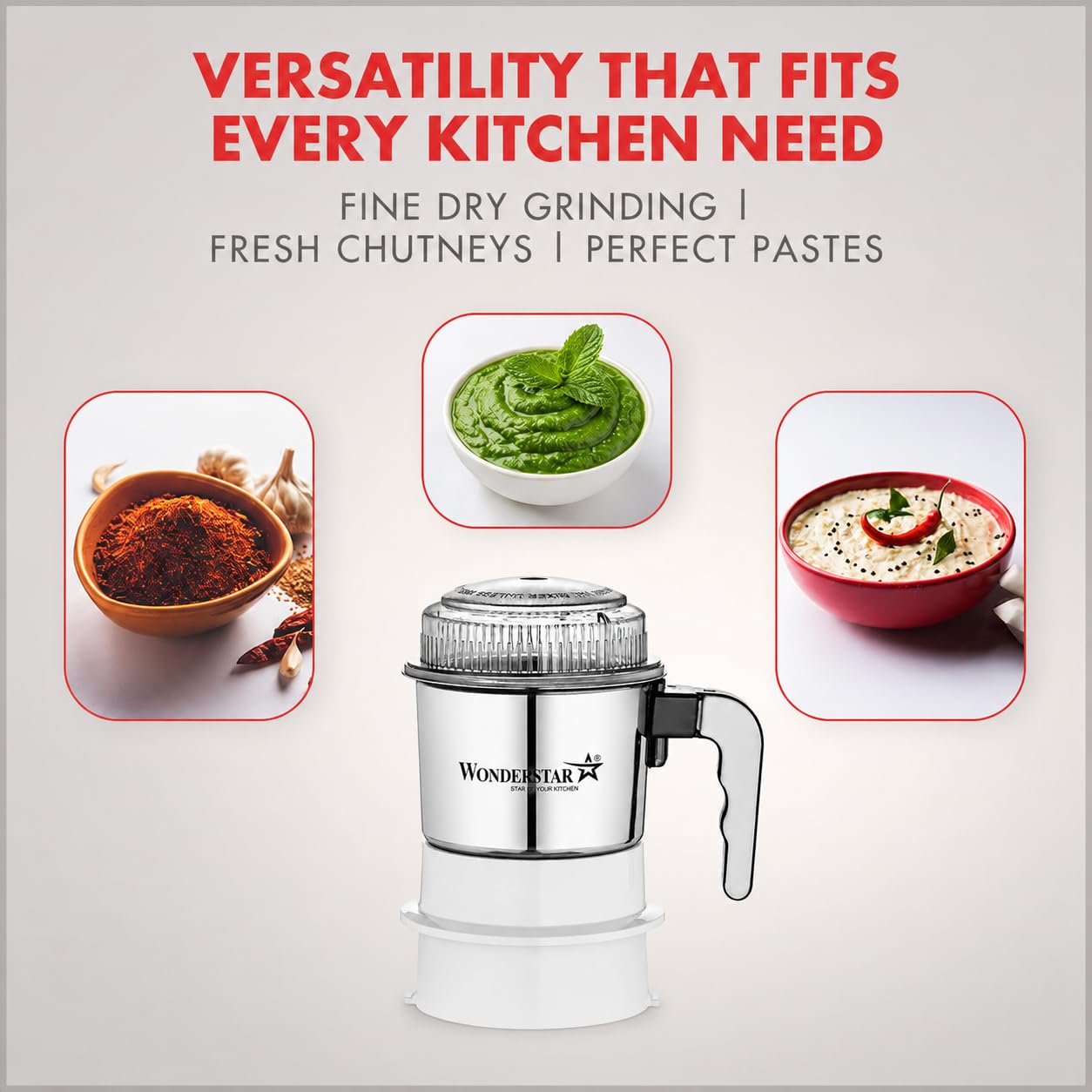 WONDER STAR Chutney Jar 400 ml | Compatible for all Sujatha Mixer Grinder | | Aluminium Alloy White Base | SS 304 Double Blade | 6-Fin Rubber Coupler | Replacement Jar — Amazon image 3