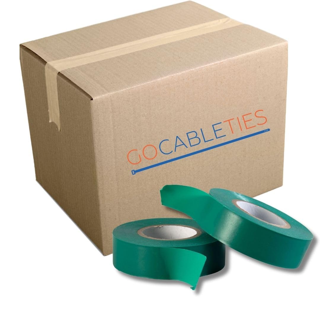 Gocableties Green Electrical Tape, 19mm x 20m, Bulk Box of 100 Rolls, Strong Self-Adhesive PVC Insulation Tape for Insulating, Repairing and Protecting Electrical Wires