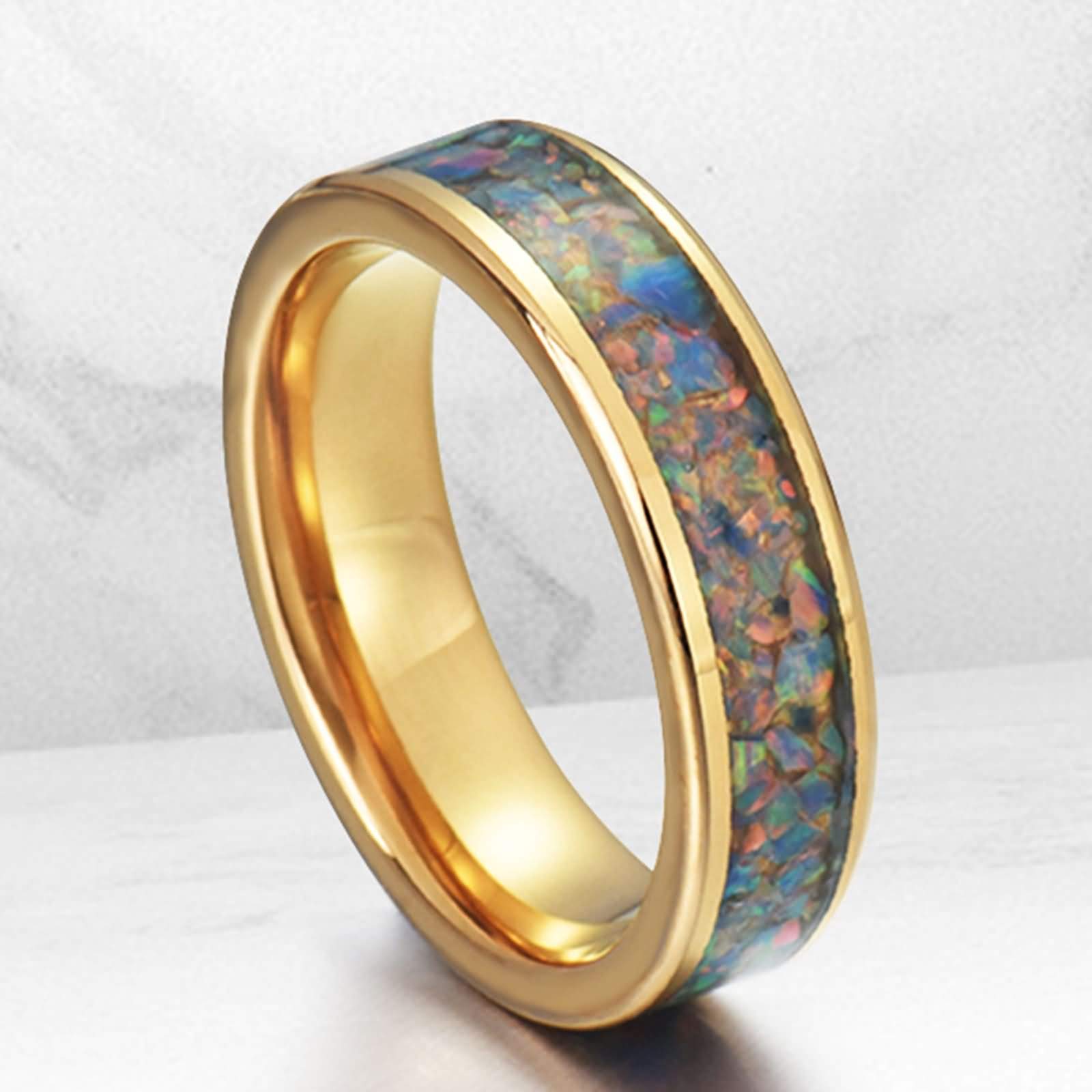 Anello Uomo Tungsteno Anello a Cupola con Opale Blu Anello di Fidanzamento Anello Uomo Personalizzabile 8MM Anello Uomo Oro Misura 12-31