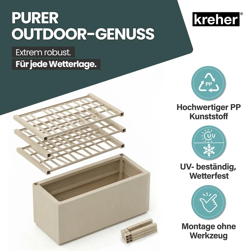 2 x Kreher® XL Rankgitter, Spalier mit Pflanzkasten aus robustem Kunststoff. Maße BxTxH in cm: 80 x 36 x 140 cm. Top für Garten, Terrasse und Balkon! (Beige)
