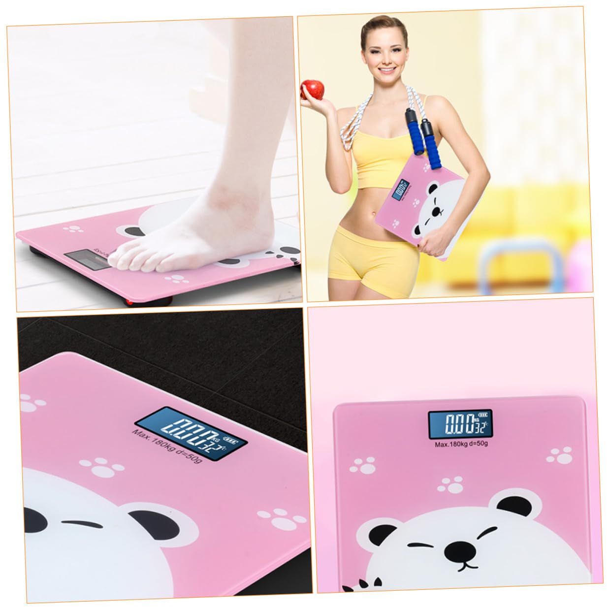 Gatuida Bilancia Digitale per Neonati e Adulti Display LCD Luminoso Sensori Alta Precisione Capacità 180Kg Adatta Animali Domestici Base Anturto Design Cartone Animato Rosa