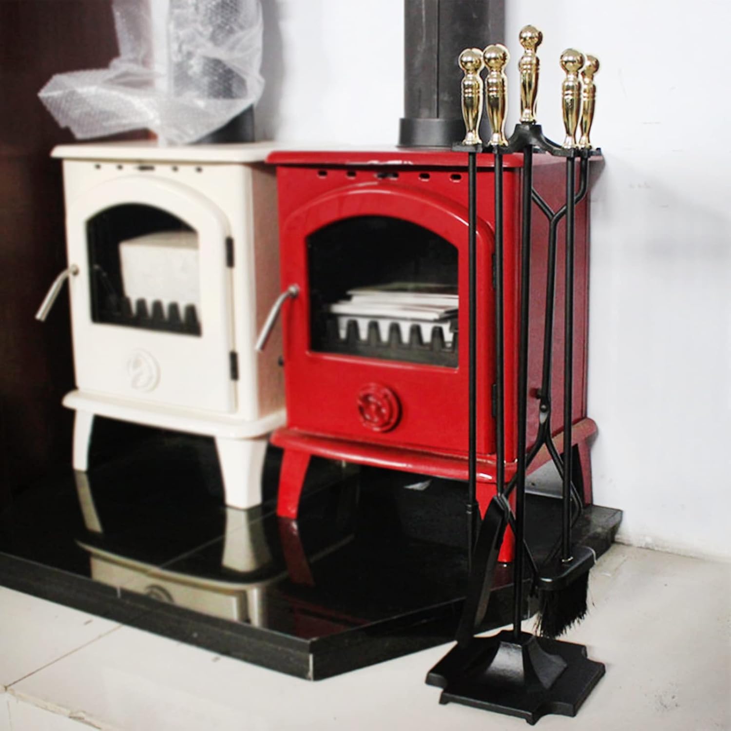 Antique Fire Pit Tools Set 5 Piece for Fireplace,Wrought Iron Rust Resistant Wood Stove Hearth Tools Holder with Comfortable Handles