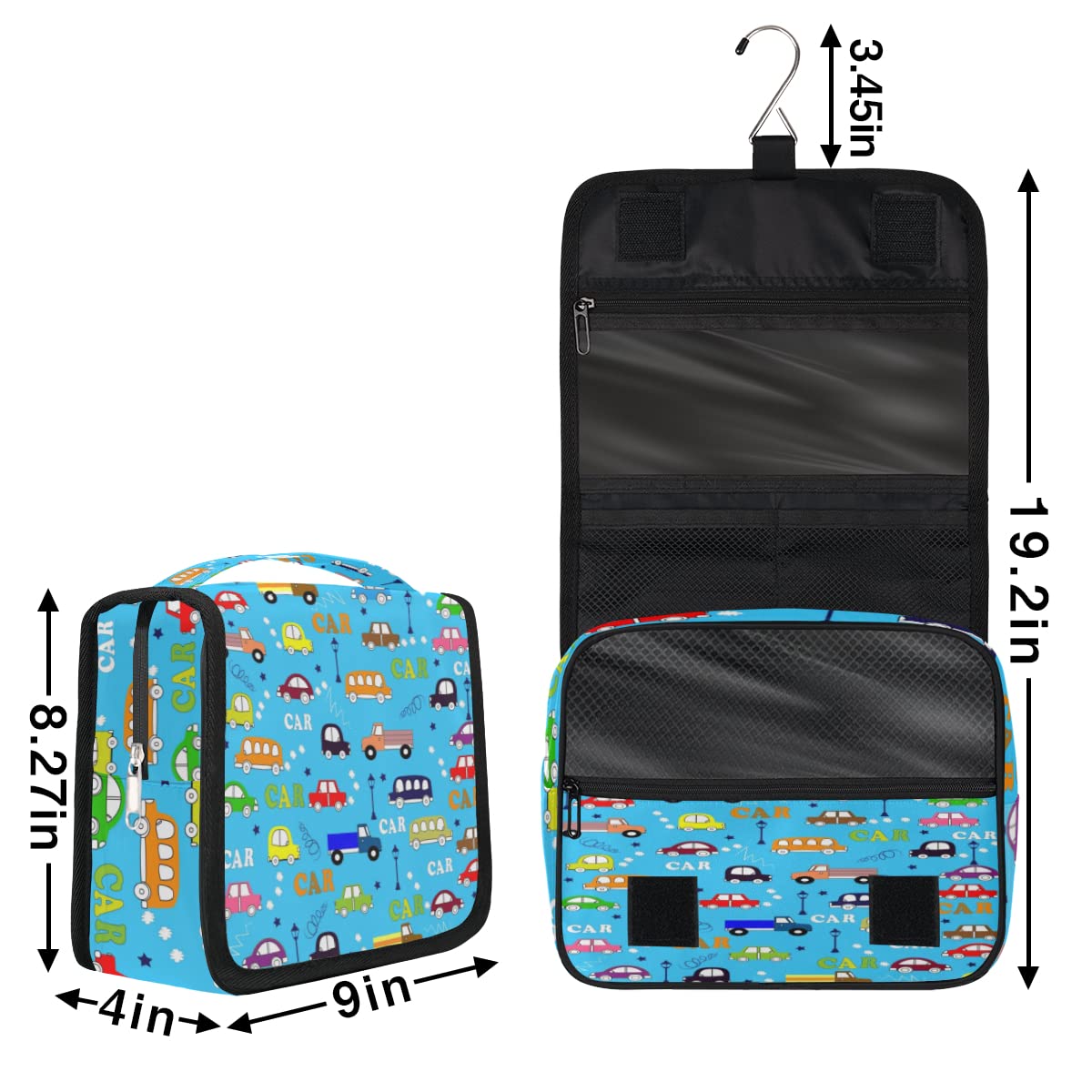 Podróżna kosmetyczka samochodowa kreskówka autobusy myjnia samochodowa torba unisex wiszące przybory toaletowe organizer na kosmetyki, wielobarwny, Jeden rozmiar