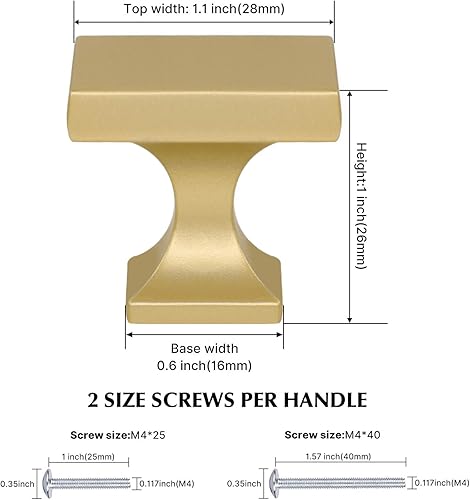 Miniatura 3 de Haliwu Paquete de 10 pomos dorados dorados de latón cepillado para cajones de aparador, pomos cuadrados dorados para gabinetes de cocina, aleación