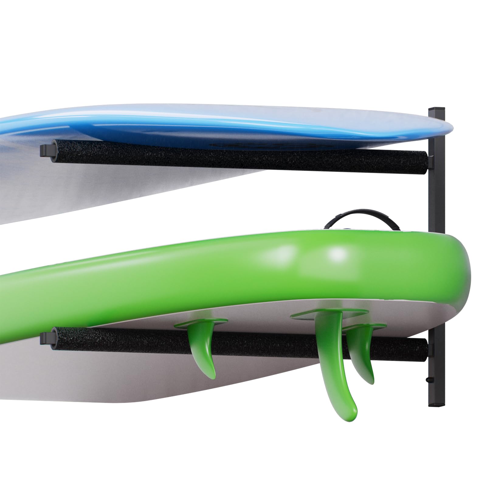 QLS Wandhalterung Wandbefestigung Haken Regal Aufbewahrungs Halter für Surbfett SUP Boardhalter Schutzschaum Werkstattregal Stahl- 2 Ebenen Schwarz