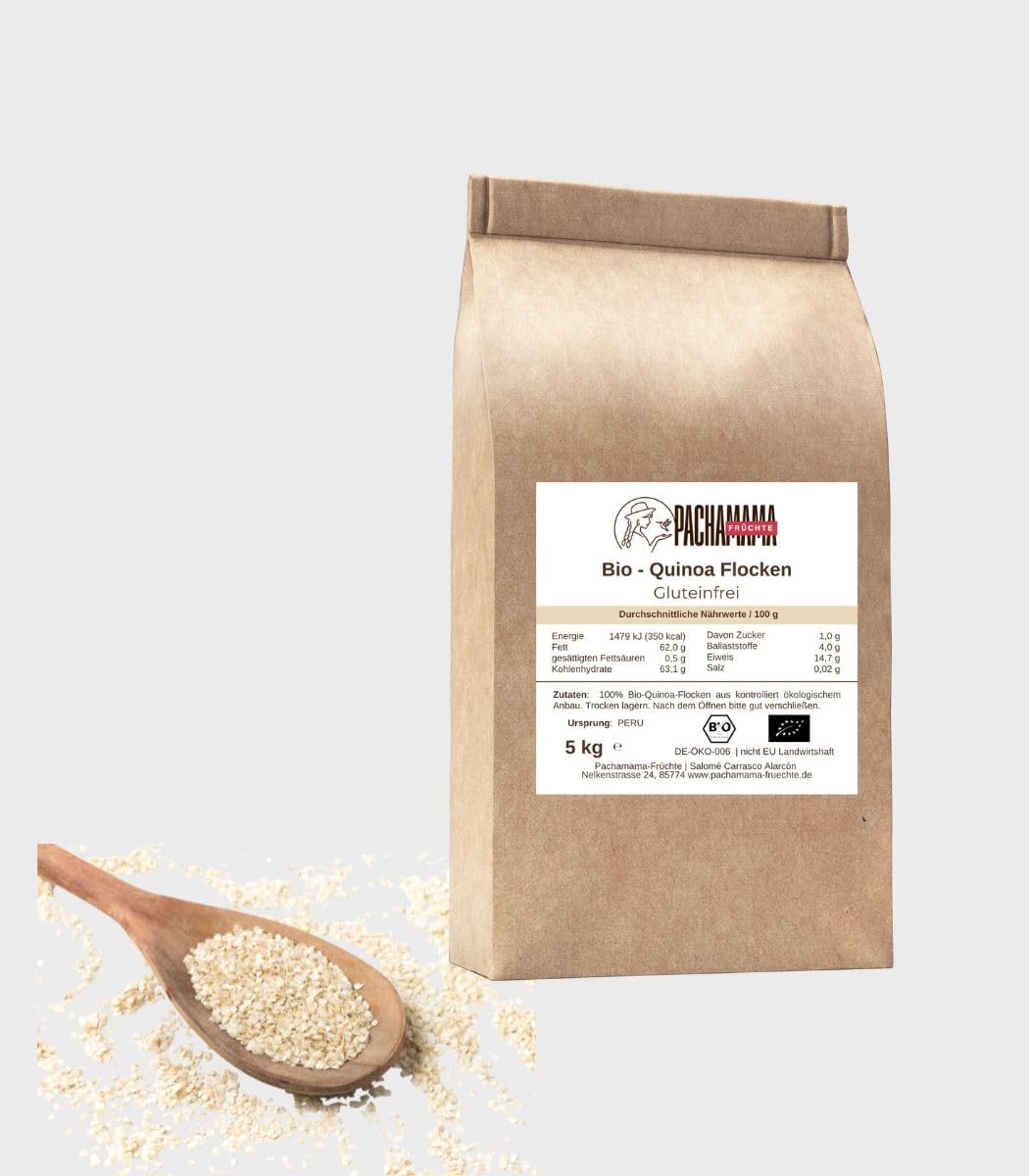 5 kg BIO Quinoa Flocken | Glutenfrei | Vegan | Vollkorn | Plastikfrei | Ideal für Porridge, Müsli oder zum Backen