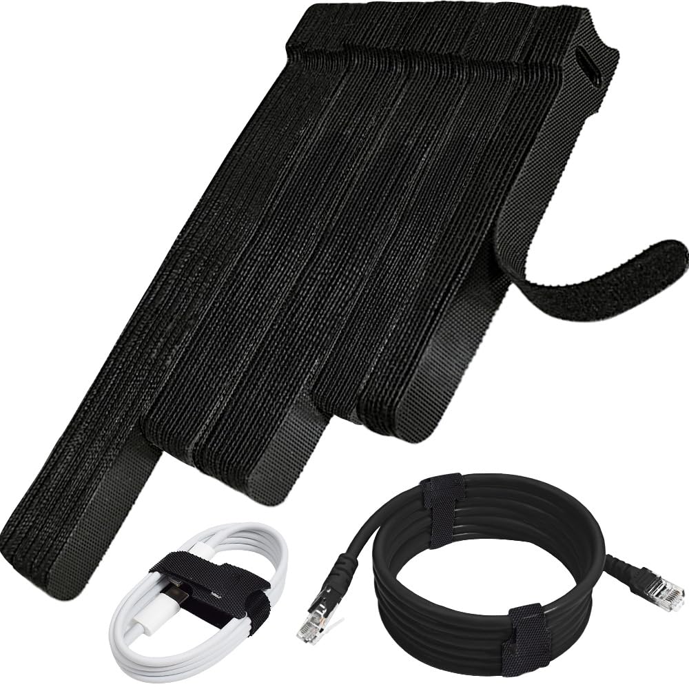 70pcs Cable Ties Reusable Black Wire Ties Cable Management Cord Ties Reusable for Electronics Hook and Loop Cable Ties for Computer 4 6 8 Inch