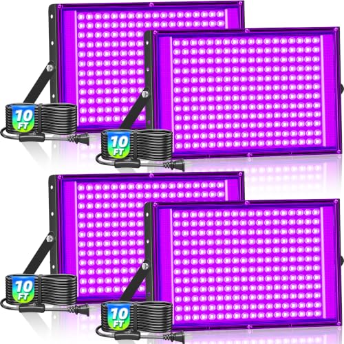 Image of TigQiang 200W 4 Pack LED Black Light, IP66 Blacklight Flood Light Halloween