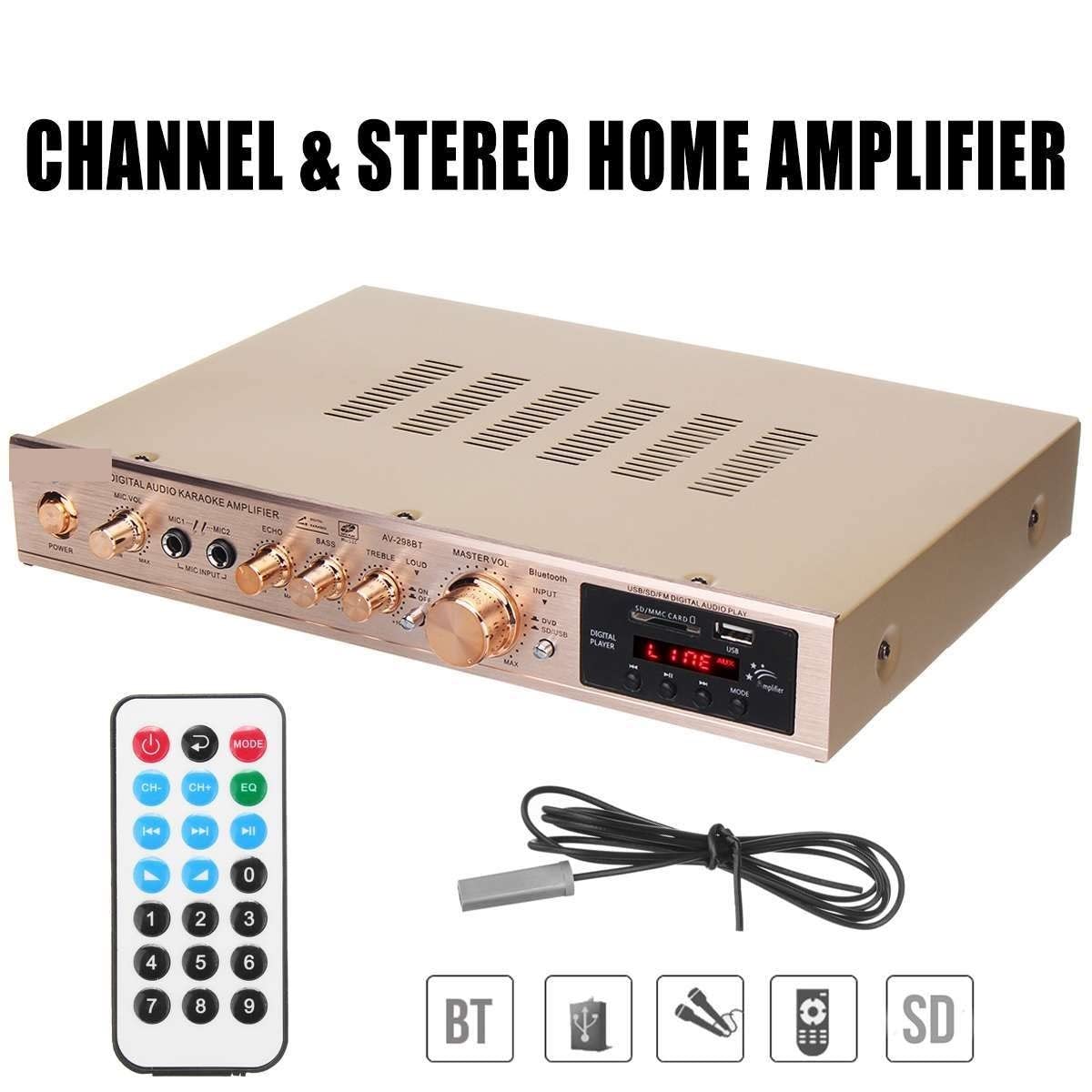 Wzmacniacz Mocy, Wzmacniacz domowy Cyfrowy Auto AV Wzmacniacze klasy HiFi Dźwięk stereo Radio FM Odtwarzacz Procesor(Nero)