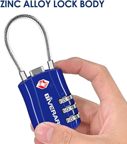 Miniatura 5 de GIVERARE Paquete de 2 cerraduras de equipaje aprobadas por la TSA, cerradura de cable de viaje combinada, candados de 3 dígitos reconfigurables con