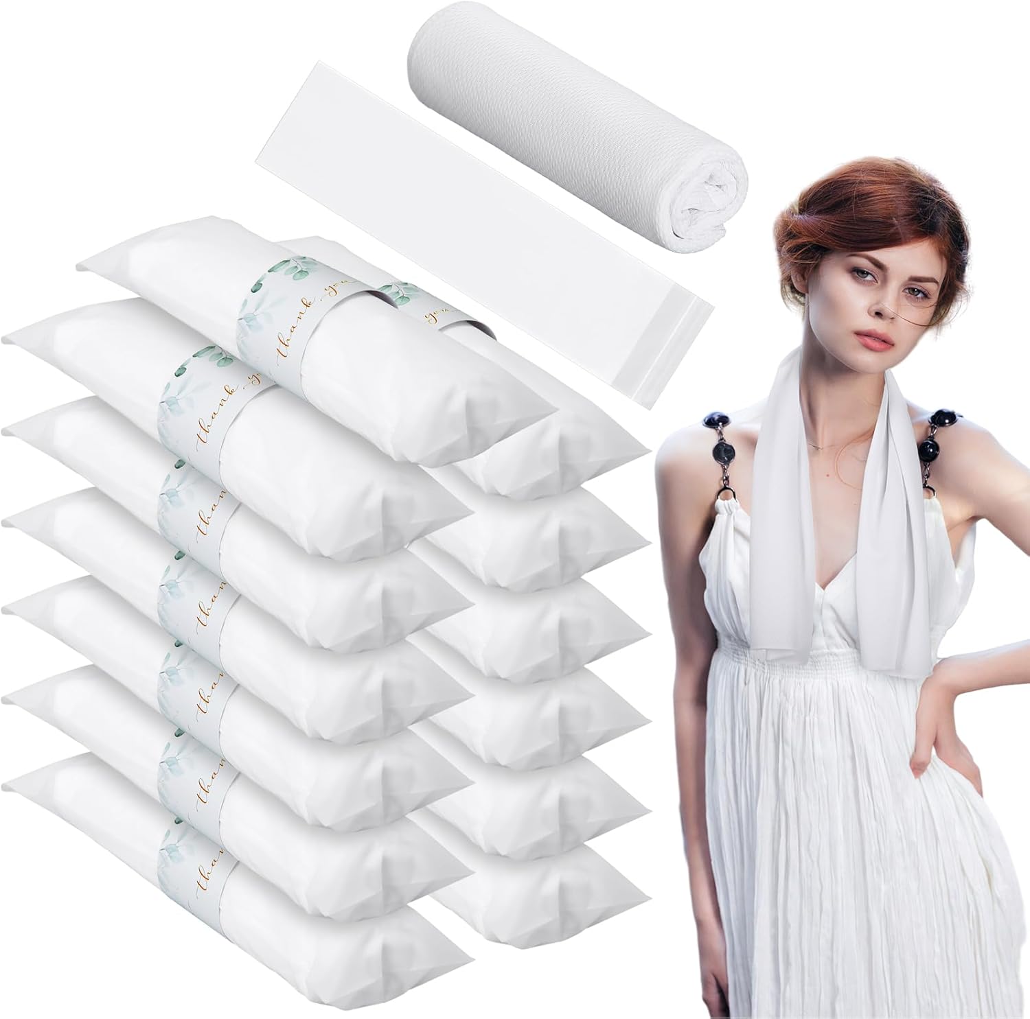 HunnmingRe 30 Pcs Cooling Towels Wedding Gift for Guests Summer Eucalyptus White Cooling Towels Bulk Thank You Souvenirs Gift with Bags for Wedding Beach Bridesmaid Bridal Birthday Party Favors