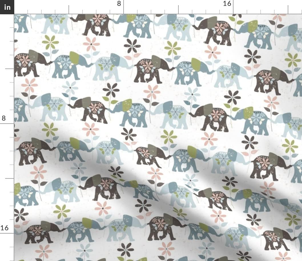 Spoonflower Fabric - Flowers Animal Boho Elephants Indian African Pastel Printed on Petal Signature Cotton Fabric by The Yard - Sewing Quilting Apparel Crafts Decor