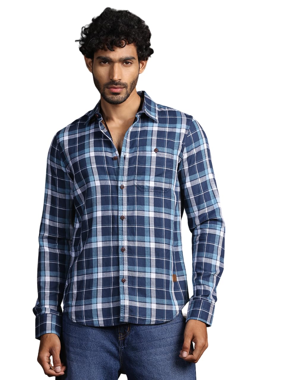 Men 100% Cotton Slim Fit Checked Spread Collar Long Sleeves Casual Shirt-image-41