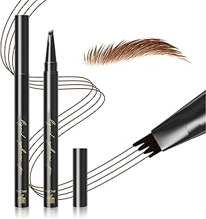 Eyebrow Pencil For Eye Makeup - Microblading Waterproof Eyebrow Pen, Liquid Brow Pencil With 4 Micro-Fork Tip, Long-Lasting Smudgeproof Create Natural Eyebrow Hair Stays on All Day (02Dark Brown)