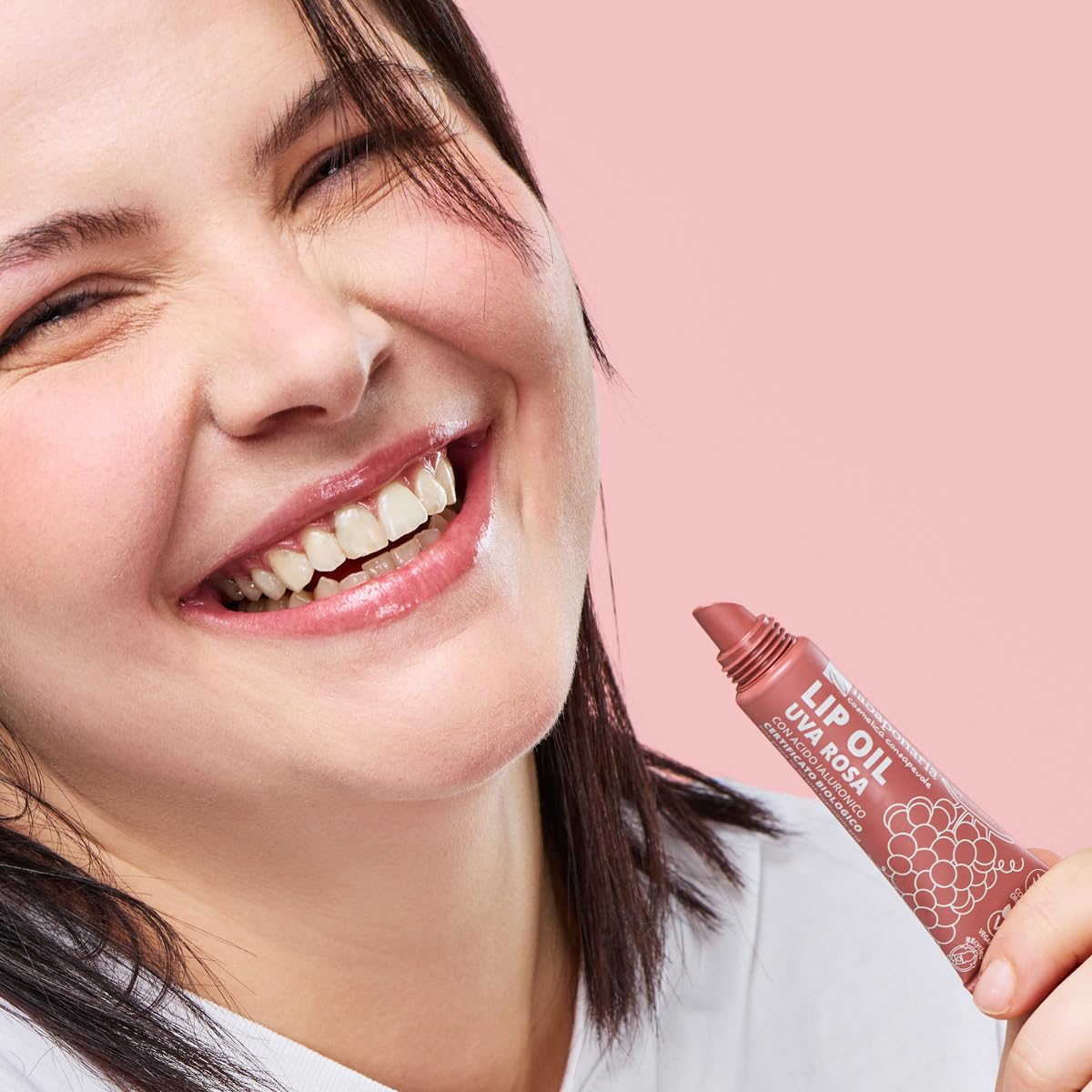 La Saponaria | Lip Oil Bio 12 ml, Olio Labbra Rimpolpante e Nutriente con Acido Ialuronico, Lip Oil Effetto Gloss Specchiato, Utilizzabile anche come Lip Mask o Maschera Labbra (uva rosa) - 3