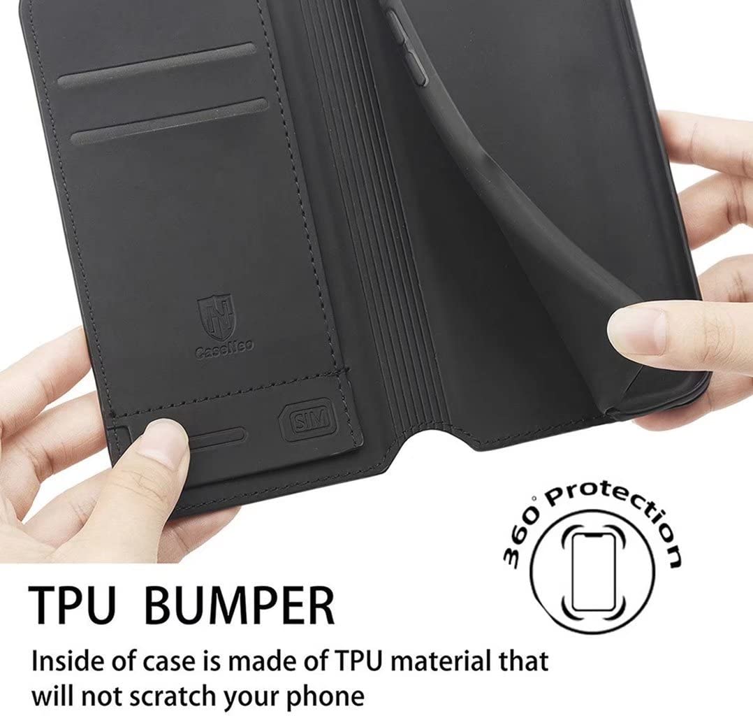 HAOYE Leather Folio Cover per Xiaomi Redmi 12C / Redmi 11A, Premium Pelle PU Portafoglio Flip Case Custodia con [Slot per Scheda] [Funzione di Supporto]. Nero