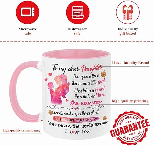 Miniatura 5 de Fatbaby Taza de café con texto en inglés "To My Dear Daughter", regalo para el día de San Valentín y cumpleaños, regalo para la mejor hija de mamá,