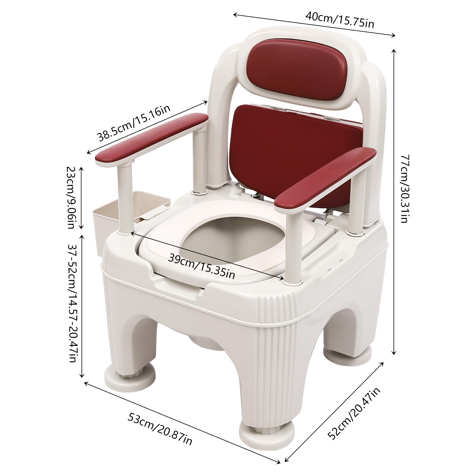 Bedside Toilet, Bedside Commodes, Portable Commode Chair for Adult, Adjustable Seat Height Toilet Chair w/Support Armrests, Load-Bearing 661.39lbs, Suitable for Seniors, Pregnant Women, Patient