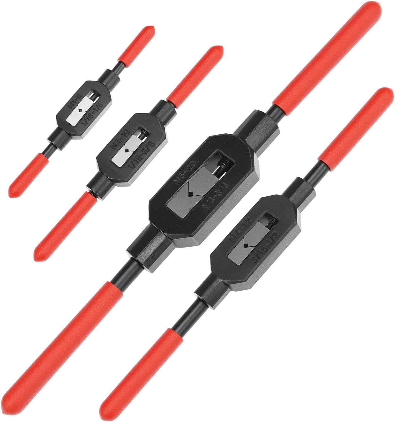 QWORK Adjustable Tap Wrench Set, 4 Pack Ratcheting Tap Handle Tap Reamer Handle Tool for Tapping, Extracting (1/16"-3/8", 3/16"-1/2", 1/16"-1/4",1/4"-3/4")