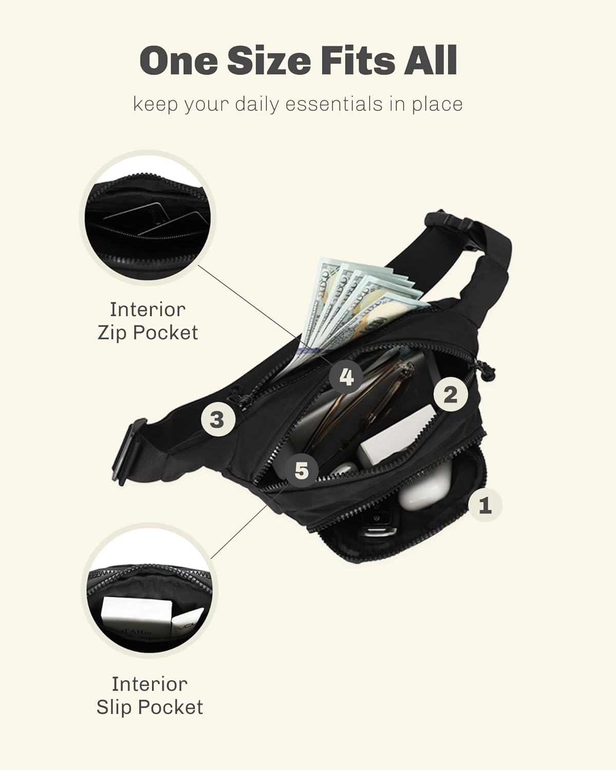 Hynes Eagle Fanny Pack Belt Bag for Women Men Fashionable Sling Crossbody Bag Waist Pack with Adjustable Strap Black - Image 5