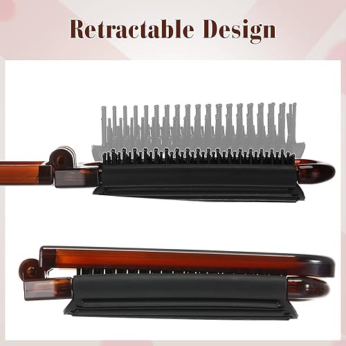 Miniatura 10 de 4 piezas de cepillo de pelo plegable con espejo, mini cepillo de pelo portátil pequeño y compacto de bolsillo peine para el pelo para la familia,