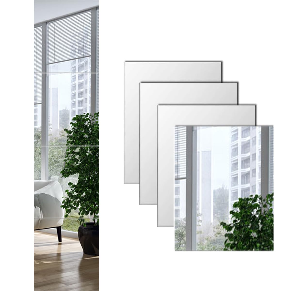 Lot de 8 miroirs muraux carrés en acrylique incassables pour chambre à coucher, murs, salon, porte (30 x 25 cm)