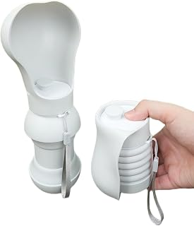 Botella de agua portátil para perros con cuenco plegable, 550 ml, color blanco, diseño a prueba de fugas