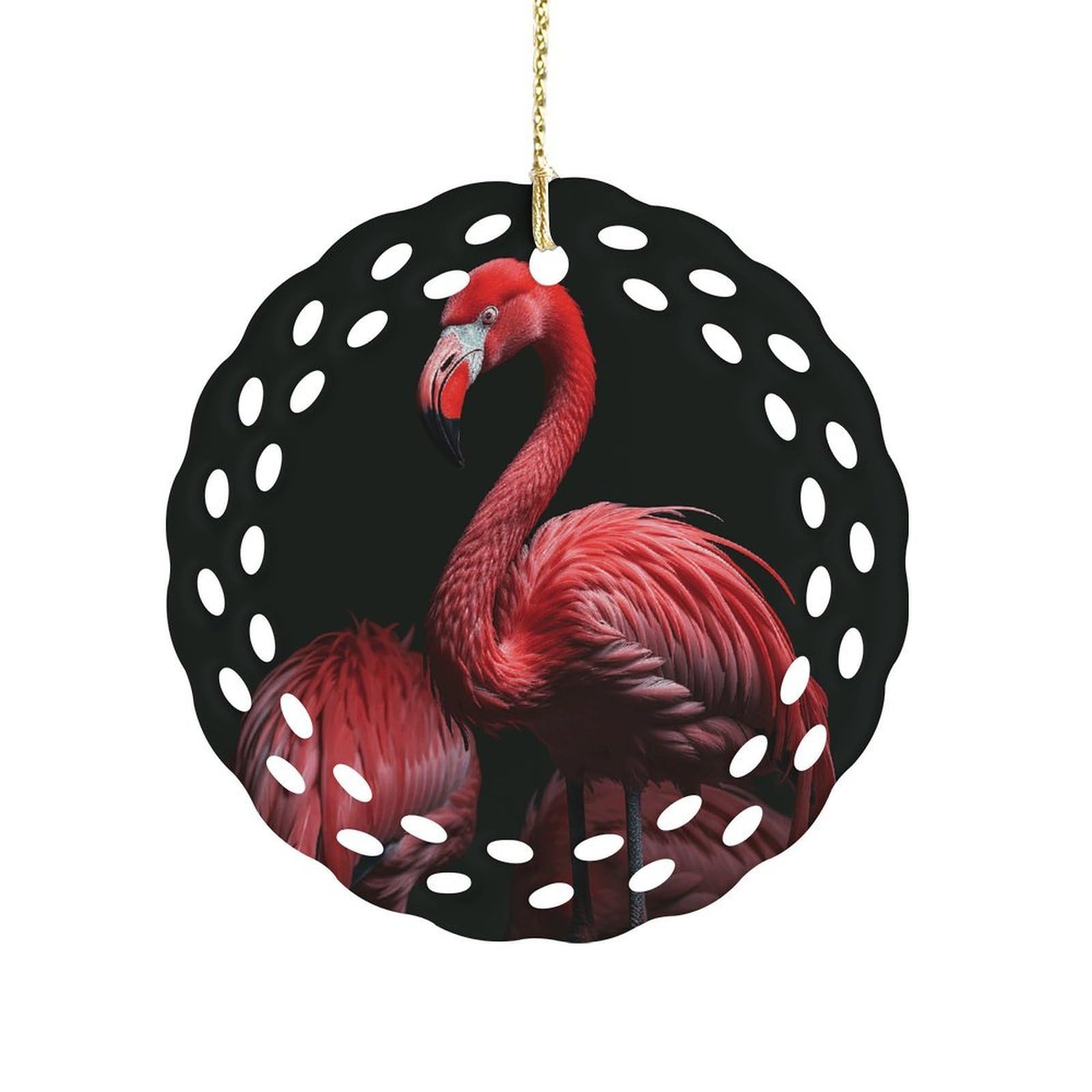 Fodpand Women's Style Flamingo Black Background Ceramic Ornament For Home Decor 3.2" Round Tree Decoration Christmas Ornaments For Men Double-Sided Design