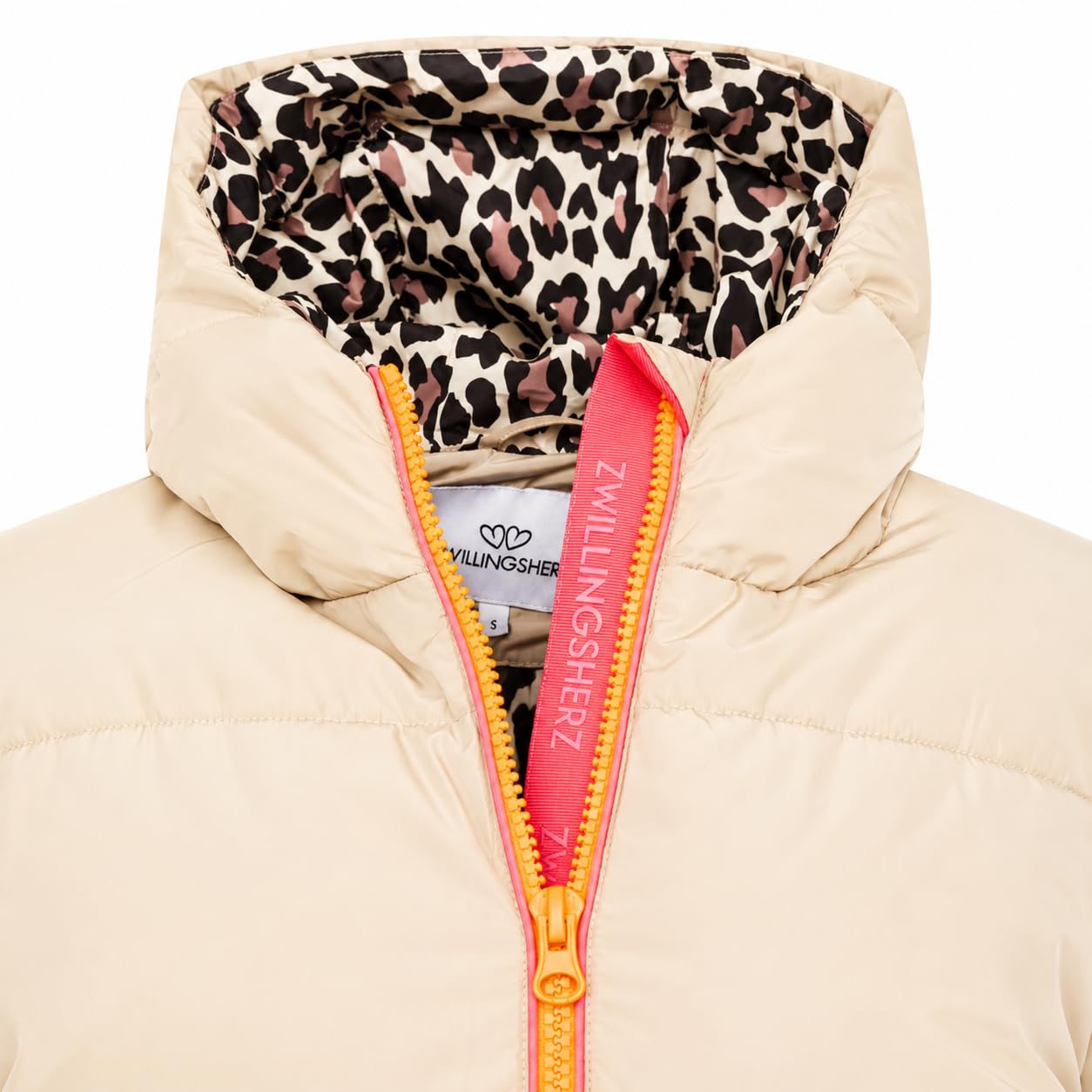 Zwillingsherz Damen Steppmantel Leo Kapuze - Wattierter Wintermantel - Langer Stepp-Mantel für Herbst und Winter
