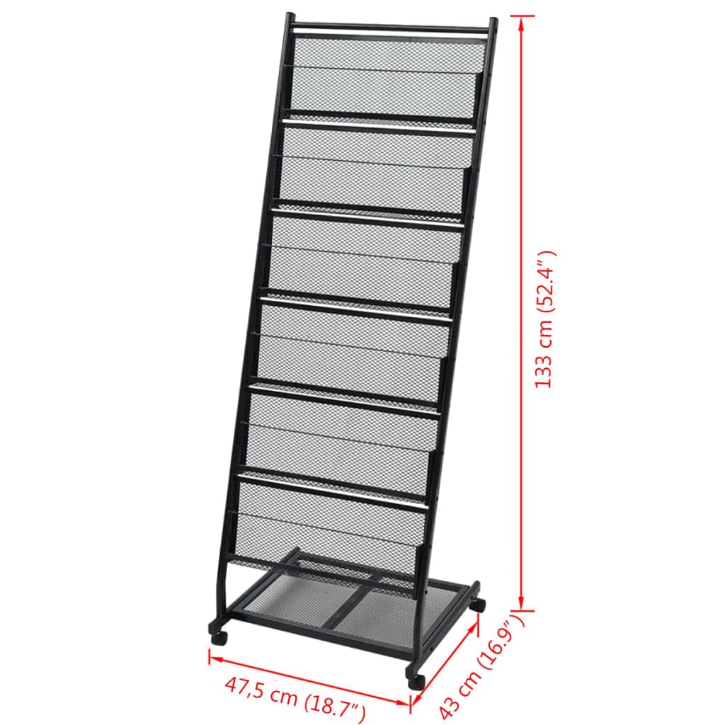 vidaXL Porte-revues Porte-journaux Etagère à magazins 47,5 x 43 x 133 cm Noir A4