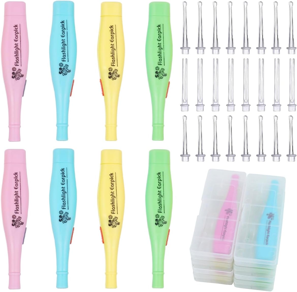 8 Piece Ear Wax Removal Kit with Storage Case and LED Light Safe Ear Pick Tweezer Ear Wax Removal Tool Kit with LED Earwax Spoon for Adults and Kids