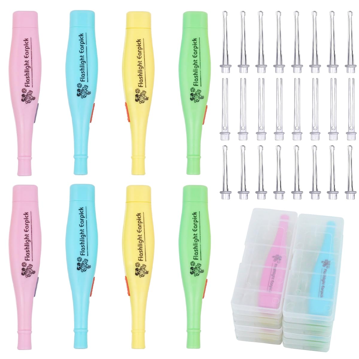 8 Piece Ear Wax Removal Kit with Storage Case and LED Light Safe Ear Pick Tweezer Ear Wax Removal Tool Kit with LED Earwax Spoon for Adults and Kids