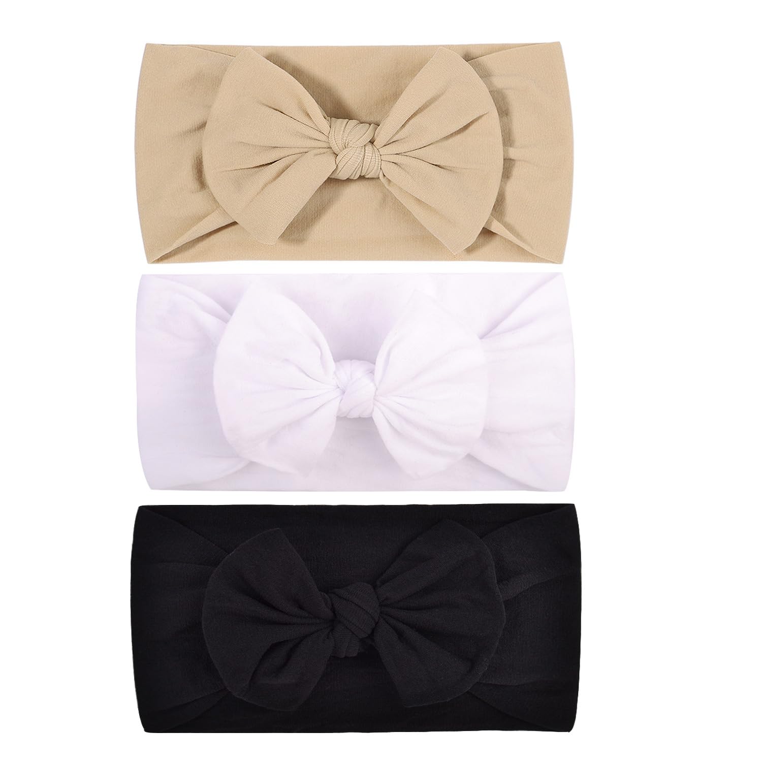 Hjiaruiky 3PCS Baby Girl Bows Baby Headbands Newborn Bows Headband for Baby Girls Handmade Headwraps Hair Bows Hair Accessories for Infant Black White Beige