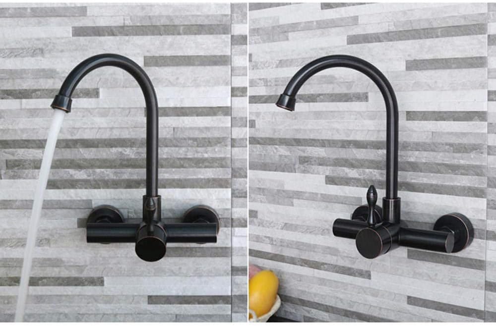 ウォールマウントキッチン蛇口、壁掛け、ホットおよびコールド、ステンレススチール、ブラック、キッチンシンクシンクシンクランドリープール