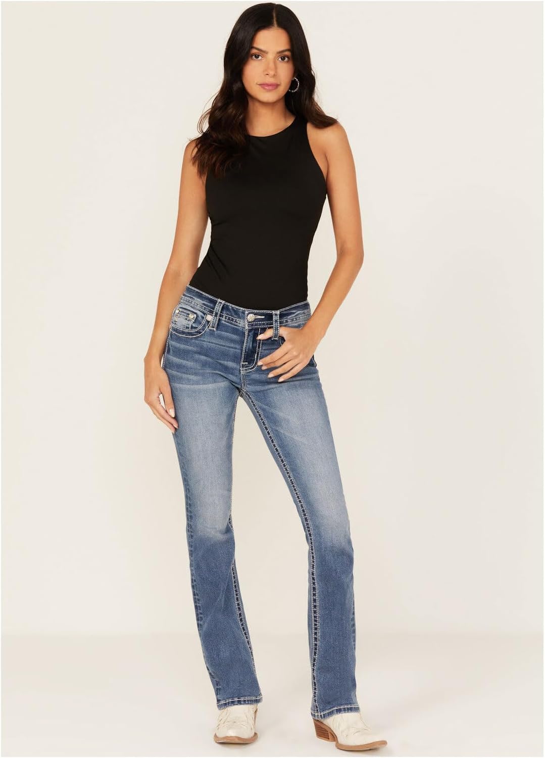 Miss Me Women's Wild Spirit Fleur de Lis Mid-Rise Bootcut Jeans