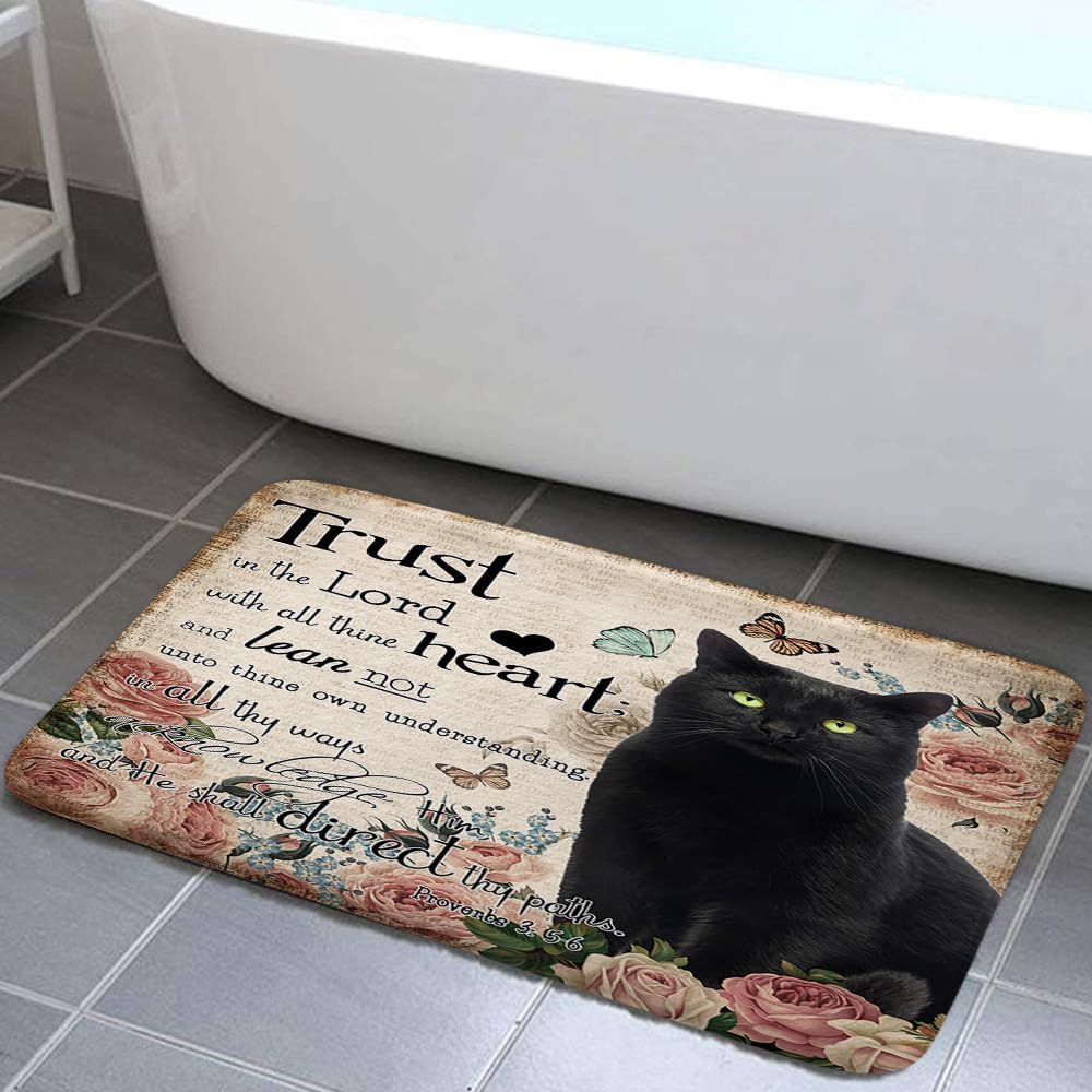 JAWO Cat Bath Mat, Cute Cat Bathroom Microfiber Memory Foam Bathroom Rug Doormat Kitchen Toilet Floor Rug,17X29IN