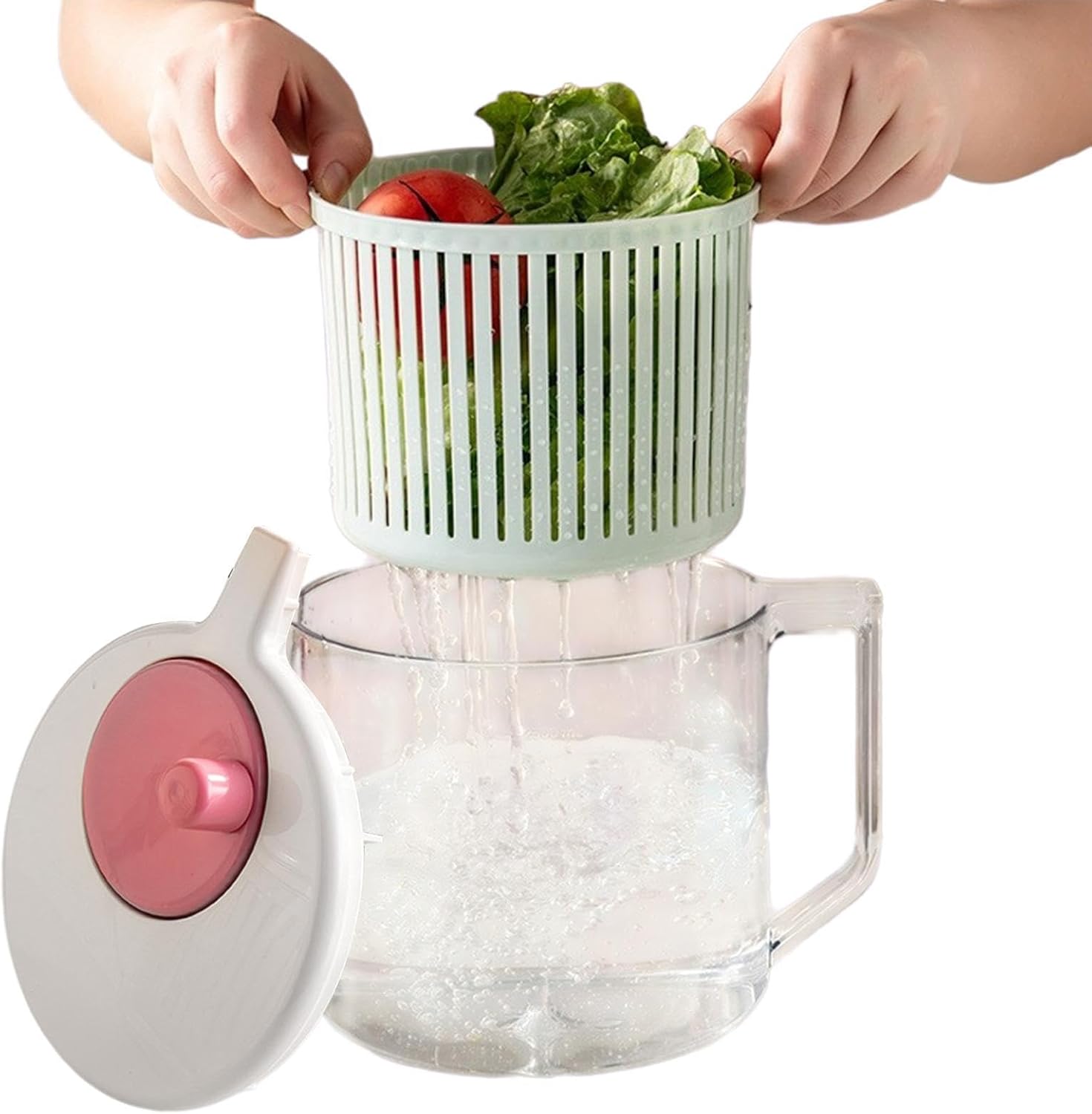 Vegetable Cleaning Bowl – Hand Crank Washer Device, Fruit Rinse Spinner Tool, Salad Washing Container for Kitchen Meal Prep Use | Smooth Mechanism Fast Drain Function Stable Base Structure