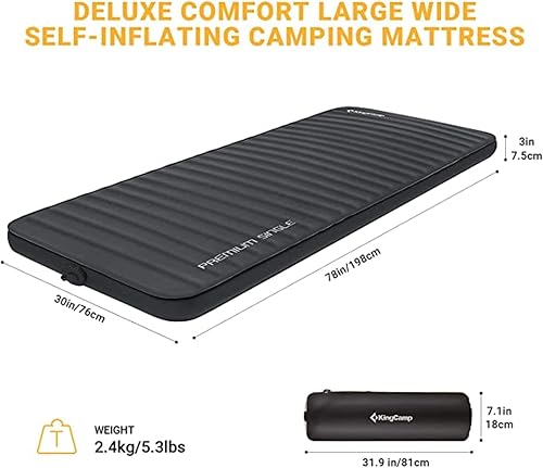 Miniatura 3 de KingCamp Self Inflating Camping Mat Wide Thick Foam Air Mattress Portable Comfortable Large Sponge High R Value Waterproof Sleeping Pad for Outdoor