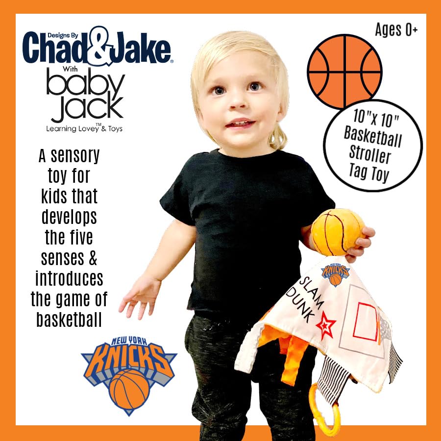 Image of The Learning Lovey New York Knicks Baby Tag Toy - NBA Basketball - Baby Sensory Crinkle Toys - Soft & Safe - Ideal Baby Stroller Toy - BPA Free w /Stroller Clip